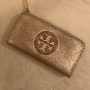 Tory Burch Gold Metallic Zip Wallet